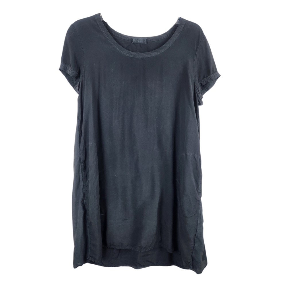 CP Shades Lagenlook Silk Blend Gray Mini Dress Small Pockets Rayon blue gray